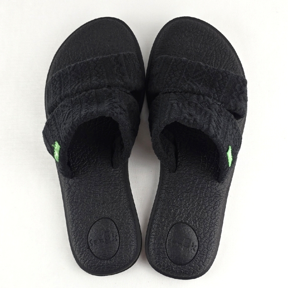 Sanuk Women's Yoga Mat Capri Black Textile Flat Slip On Sandals Cushioned Sz 6 - Picture 5 of 11